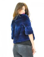 42 jacket mink woman blue lapis mod cape with round neck and 3/4 sleeve and patterned lining - Image 5