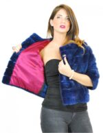 42 jacket mink woman blue lapis mod cape with round neck and 3/4 sleeve and patterned lining - Image 6
