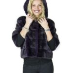 Giacca viola violet pelliccia di visone con cappuccio fur mex pelz fourrure