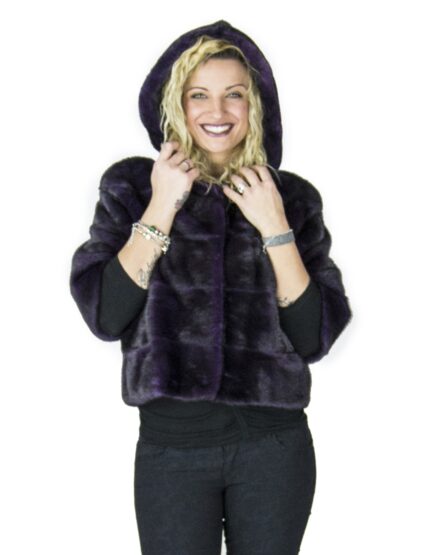 Giacca viola violet pelliccia di visone con cappuccio fur mex pelz fourrure
