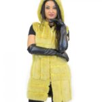 42-48 women's mink yellow vest with vertical and horizontal processing with hood and zip