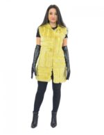 42-48 Damen Nerz gelbe Weste mit vertikaler und horizontaler Verarbeitung mit Kapuze und Reißverschluss – Bild 4