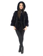 42 Fur mink jacket horizontal woman royal blue belt and hood pelliccia visone nerz норка fourrure - Image 5