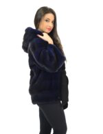 42 Fur mink jacket horizontal woman royal blue belt and hood pelliccia visone nerz норка fourrure - Image 3