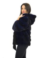 42 Fur mink jacket horizontal woman royal blue belt and hood pelliccia visone nerz норка fourrure - Image 4
