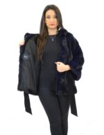 42 Fur mink jacket horizontal woman royal blue belt and hood pelliccia visone nerz норка fourrure - Image 7