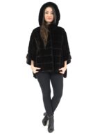 Black velvet mink cape fur coat with hood and double cut hem 46 visone fur nerz норка fourrure - Image 3