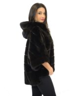 Black velvet mink cape fur coat with hood and double cut hem 46 visone fur nerz норка fourrure - Image 5