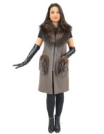 44 Smanicato cashmere con collo e tasche in volpe dusty pink fur fox Kaschmir-Fuchs кашемировая лиса