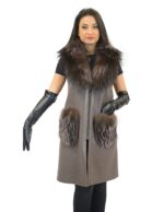 44 Smanicato cashmere con collo e tasche in volpe dusty pink fur fox Kaschmir-Fuchs кашемировая лиса