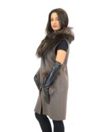 44 Smanicato cashmere con collo e tasche in volpe dusty pink fur fox Kaschmir-Fuchs кашемировая лиса