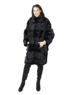 schwarzen Mantel mit Nerz und Perser mit einem Band versehenen fur mex pelliccia fourrure 毛皮