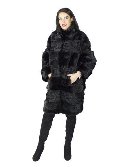 Cappotto nero in visone e persiano a fasce fur mex pelz fourrure 毛皮