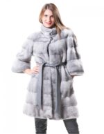 PELLICCIA CAPPOTTO DONNA VISONE ZAFFIRO CON LAVORAZIONE ORIZZONTALE