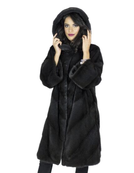 Giaccone visone 44 grigio aurora cappuccio fur mink Pelz Nerz меха 水貂皮草