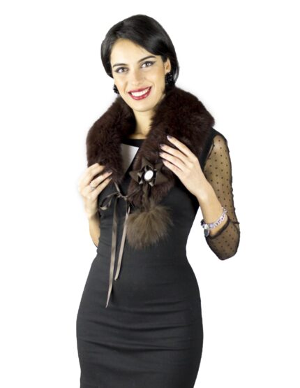 Collo pelliccia volpe spilla removibile con fiocco e pon pon Pelzkragen col fourrure 毛領 ворот шерсти fur collar
