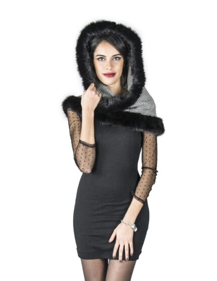 Collo cappuccio bianco e nero in tessuto e visone code ворот шерсти fur collar Pelzkragen col fourrure 毛領