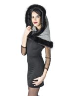 Collo cappuccio bianco e nero in tessuto e visone code ворот шерсти fur collar Pelzkragen col fourrure 毛領