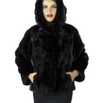 46 giaccone pelliccia visone black con cappuccio fur mink Pelz mex hopkn fourrure vison 水貂皮草