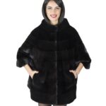 46 cappottino pelliccia nera visone collo cratere mantella fur mink Pelz mex hopkn fourrure vison 水貂皮草