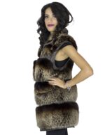 Sleeveless fox nappa brown gradient collar Italian 40 vest zipper closure - Image 3