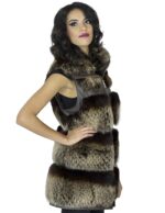Sleeveless fox nappa brown gradient collar Italian 40 vest zipper closure - Image 4