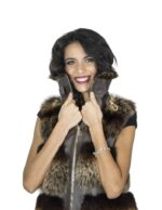 Sleeveless fox nappa brown gradient collar Italian 40 vest zipper closure - Image 6