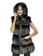 Smanicato volpe nappa acciaio cappuccio 40 sfumato pelliccia donna chiusura zip cappuccio