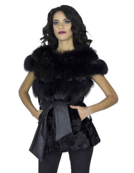 Smanicato volpe kid nero guru cintura pelle 46 меха Fuchspelz fox fur 狐狸毛 fourrure renard