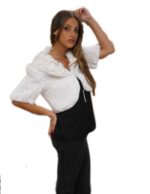 Weißes Kaninchen Pelzjacke mit Hals und zurück zu seinem geformten rosa Stoff – Bild 4