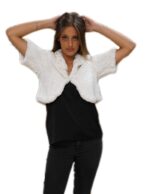 Giacchino pelliccia lapin bianco con collo e riporti in tessuto a forma di rosa