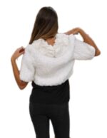 Weißes Kaninchen Pelzjacke mit Hals und zurück zu seinem geformten rosa Stoff – Bild 5