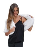 Weißes Kaninchen Pelzjacke mit Hals und zurück zu seinem geformten rosa Stoff – Bild 6