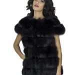 Smanicato volpe kid nero collo cratere fox fur Fuchspelz mex 狐狸毛 fourrure
