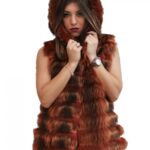 marmot fur vest horizontal machining rust-colored hooded