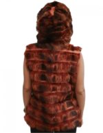 Pelliccia gilet di marmotta color ruggine lavorazione orizzontale con cappuccio