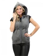Woman rabbit fur sleeveless gray hooded zip pockets L reversible - Image 4