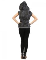 Woman rabbit fur sleeveless gray hooded zip pockets L reversible - Image 6