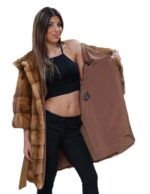 horizontal honey mink coat hooded kimono model with walls 46 - Image 7