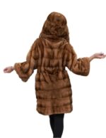 horizontal honey mink coat hooded kimono model with walls 46 - Image 6
