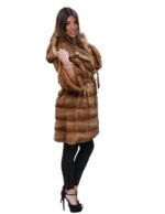 horizontal honey mink coat hooded kimono model with walls 46 - Image 4