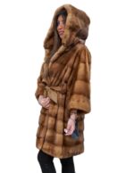 horizontal honey mink coat hooded kimono model with walls 46 - Image 3
