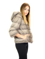 Mink jacket horizontal silverblue hood 44 pelliccia visone Nerz fourrure de vison - Image 4