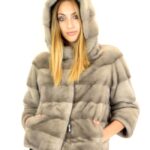 Giacca visone orizzontale silverblue cappuccio 44 mink fur Nerz fourrure de vison