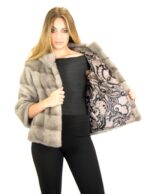 Mink jacket horizontal silverblue hood 44 pelliccia visone Nerz fourrure de vison - Image 7