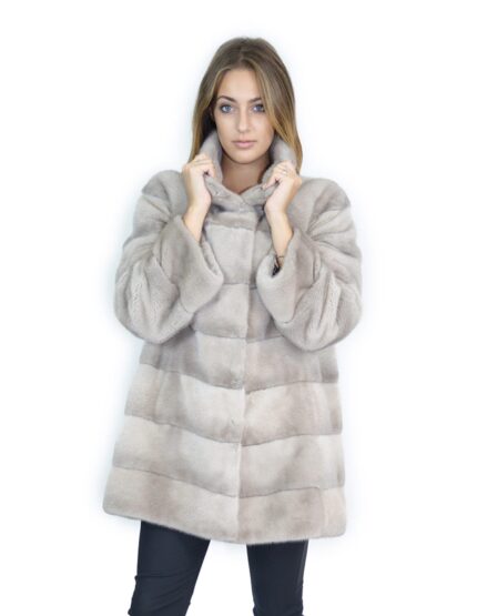 Cappotto visone orizzontale silverblu 81 cm collo coreana 52-54 fourrure de vison mink fur Nerz
