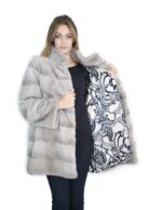 Cappotto visone orizzontale silverblu 81 cm collo coreana 52-54 fourrure de vison mink fur Nerz