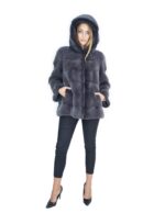 Anthracite horizontal mink coat with hood 48-50 fourrure de vison pelliccia visone Nerz - Image 5