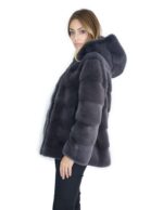 Anthracite horizontal mink coat with hood 48-50 fourrure de vison pelliccia visone Nerz - Image 3