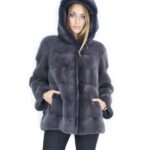 Cappotto visone orizzontale antracite cappuccio 48-50 fourrure de vison mink fur Nerz